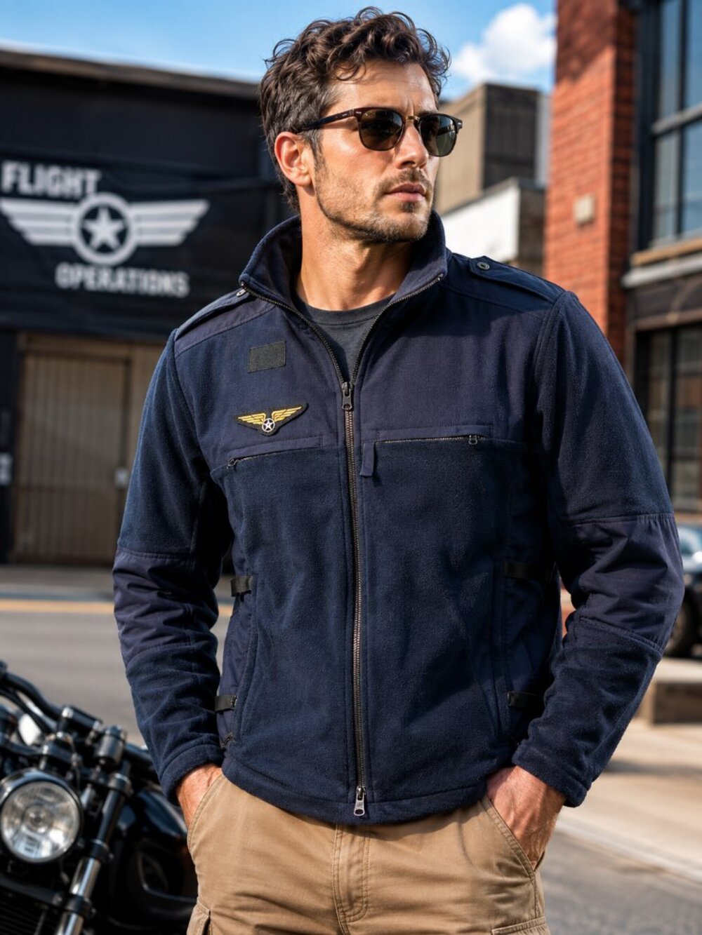 Mens Navy Tactical Aviation Fleece Jacket Pilot Wing Patch Medium L